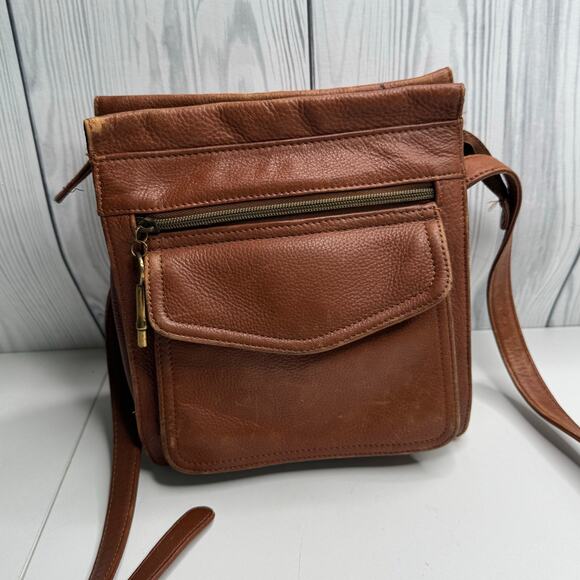 Vintage Y2K Fossil Genuine Leather Crossbody Bag Brown - Picture 1 of 12